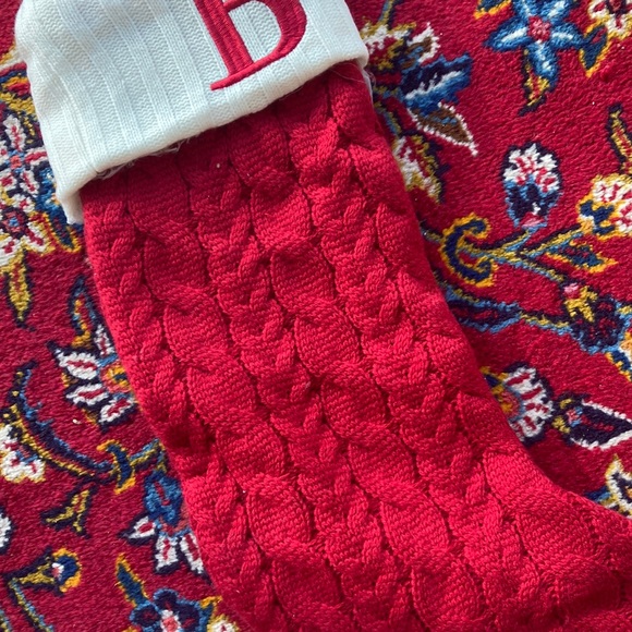 15 inch cabled sweater knit Christmas stocking embroidered B - Picture 2 of 7
